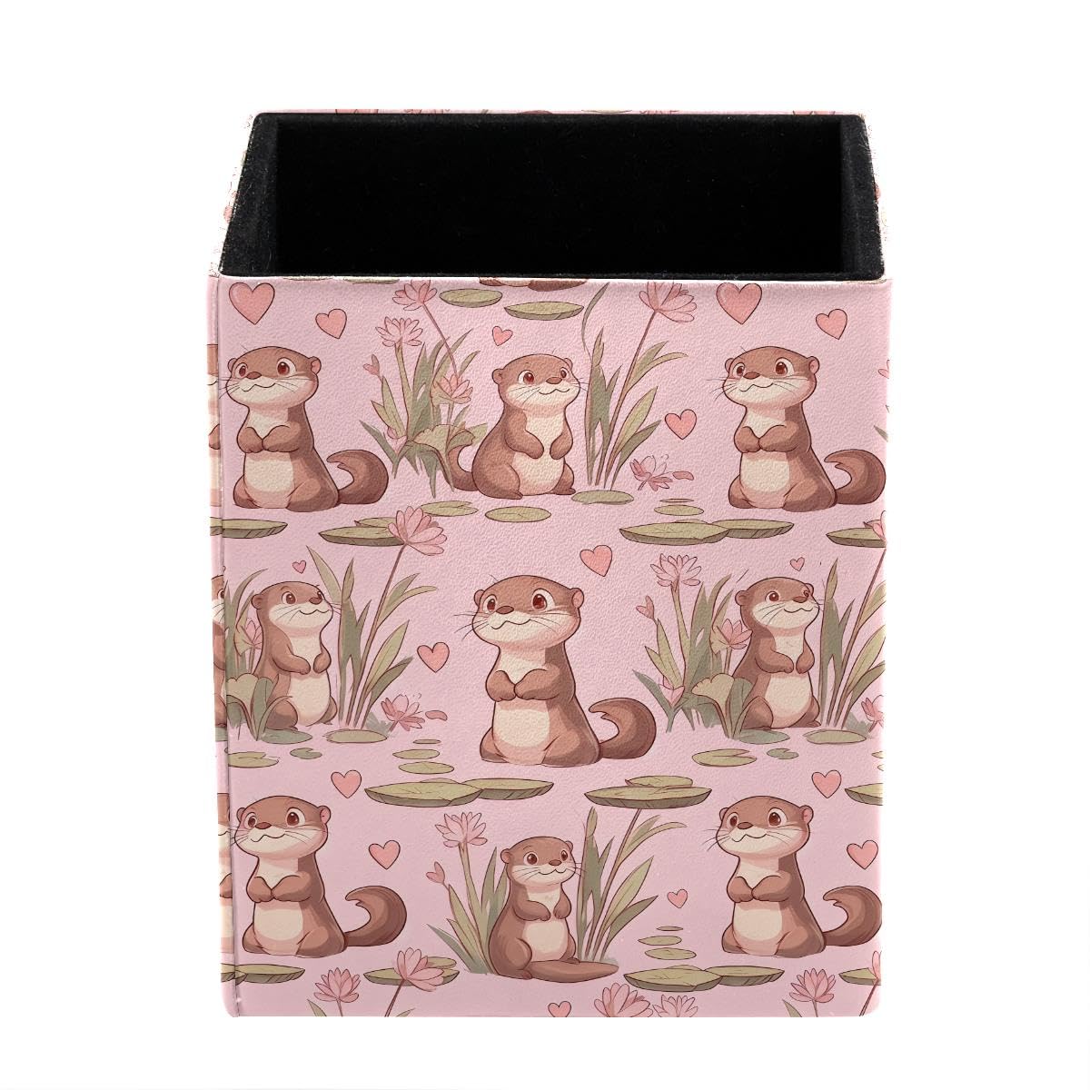 HEOEH Otters Pen Holder Pen Pot, Square Pencil Cup for Desk