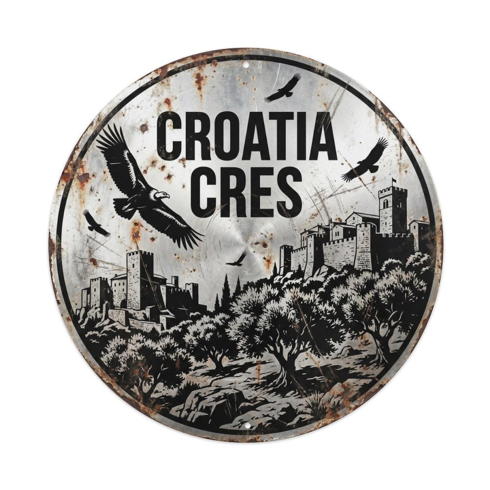 Este 8X8inch Style Cres Griffon Croatian High Contrast Travel Landmark Metal Tin Sign