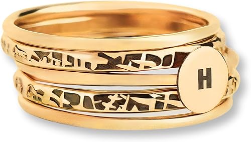 Melanie Golden Jewelry Initial Stacking Rings Set Of 5 In Gold, Silver, Or Rose Gold | Personalized Custom Letter Monogram Stackable Family Ring