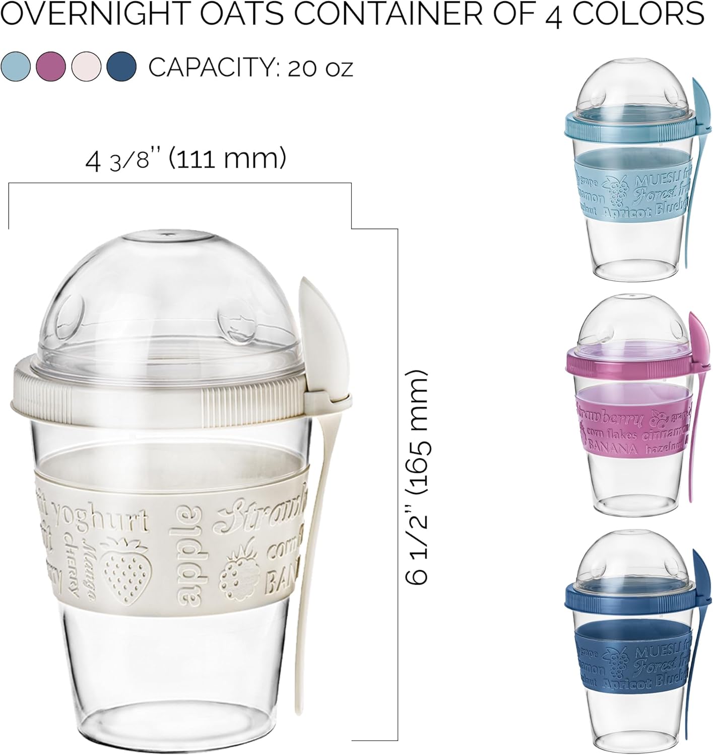 Crystalia 4 Pack 20 oz On The Go Yogurt Parfait Cups with Lids & Spoons, Reusable Yogurt Containers, Take and Go Cup with Topping Cereal or Oatmeal Container, New Colorful Set - Image 6
