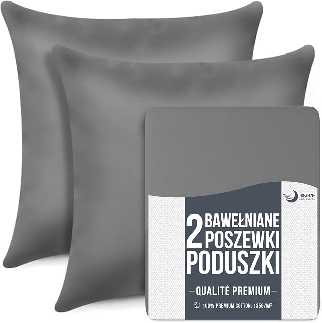 Poszewki na poduszki (zestaw 2 sztuk)  na poduszki 80 x 80 cm, antracytowa bawełna Dreamzie  100% bawełna dżersej  poszewki na podwójne łóżko, odporne i hipoalergiczne