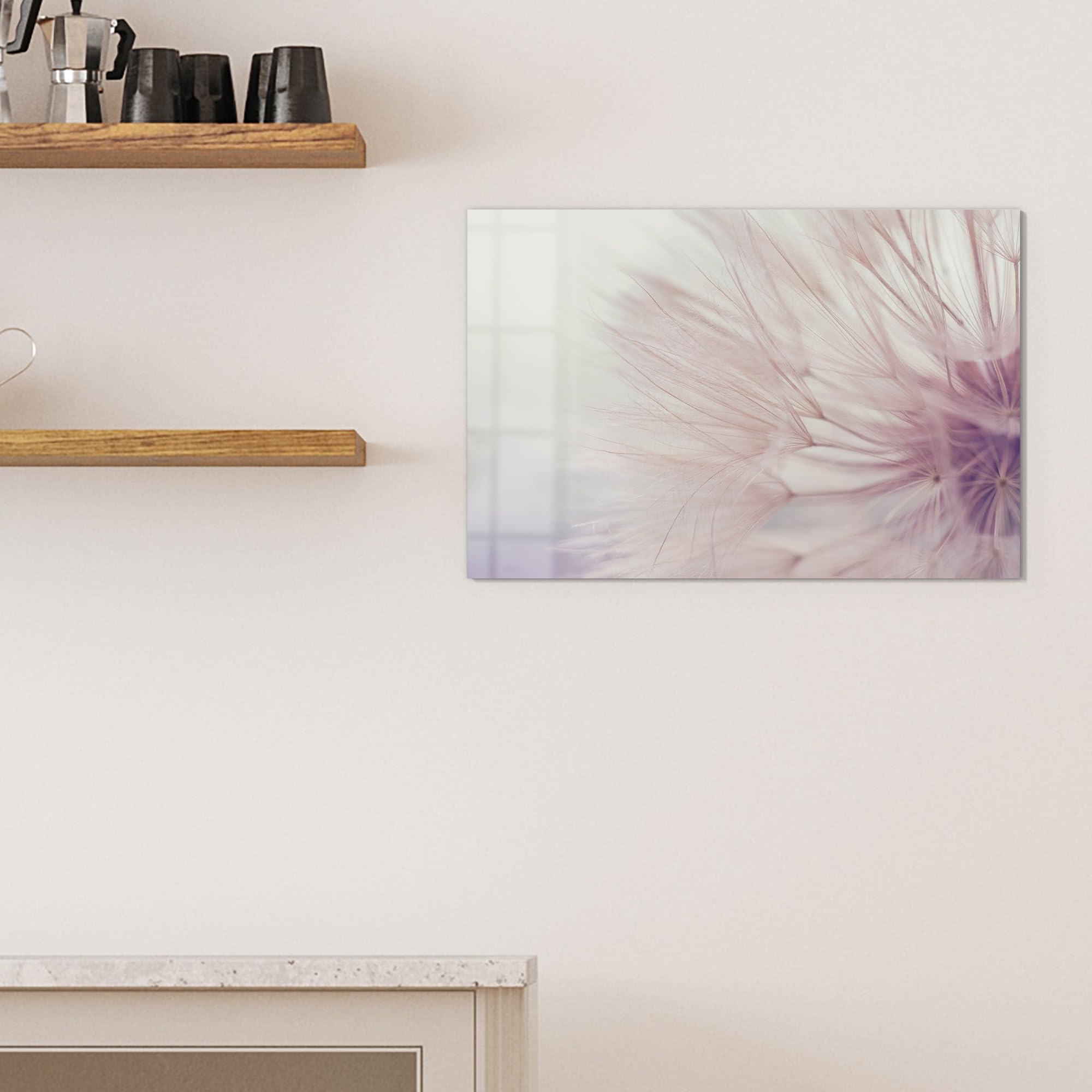 DEQORI Glas-Magnettafel | 60x40 cm cm groß | Motiv Zarte Pusteblume | Memo-Board aus Glas | Magnetboard inkl. Magnete, Stift & Tuch für Küche & Büro | Tafel magnetisch & beschreibbar