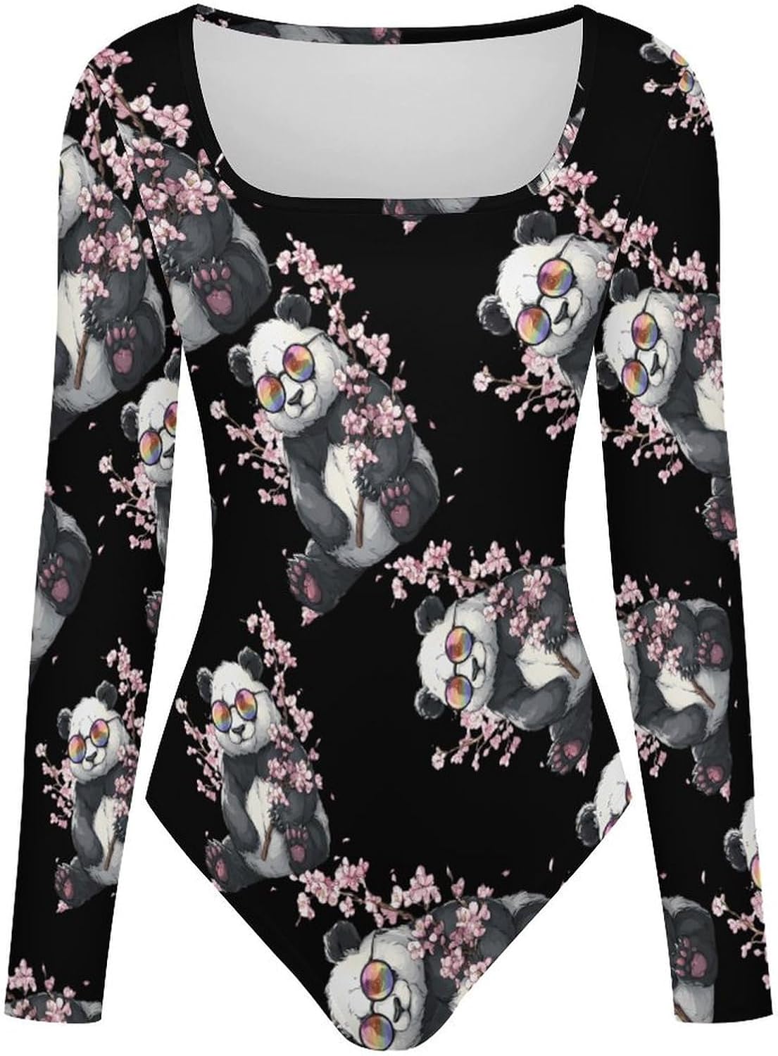 Japanese Panda Cherryflowers Women's Bodysuits Long Sleeve Top 5XL