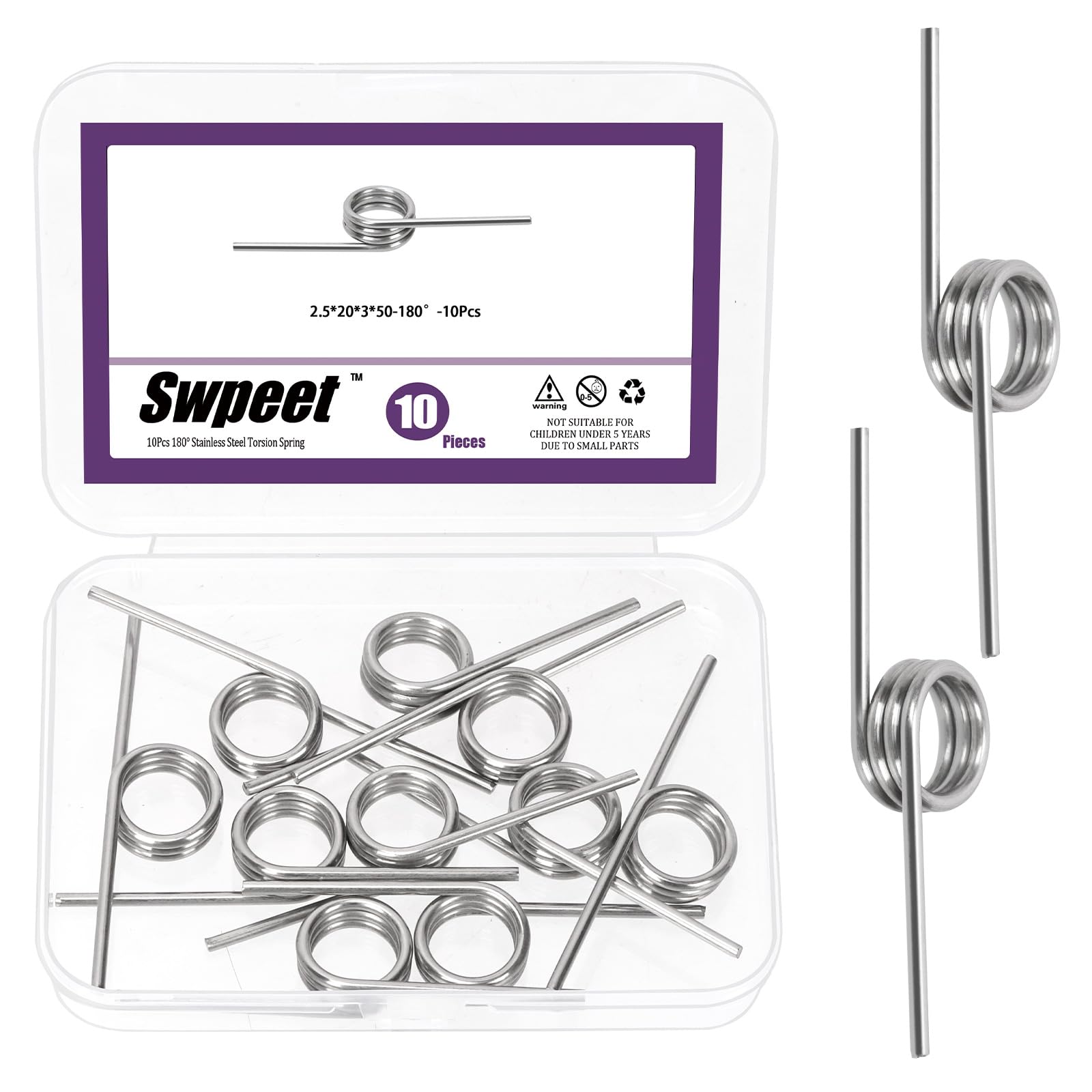 Swpeet 45Pcs 15 Sizes 45/90/120 Degree Stainless Steel Torsional Springs Assortment Kit, Mechanical Small Torsion Spring for Home Repair Woodworking DIY Project — Amazon image 12