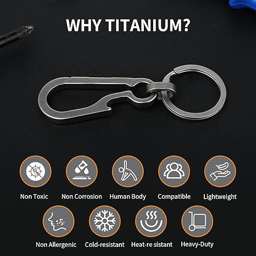 Miniatura 4 de Ouligay Llavero de titanio, mosquetón de titanio, clip para abrebotellas, llavero multifuncional con mosquetón resistente EDC para hombres y mujeres