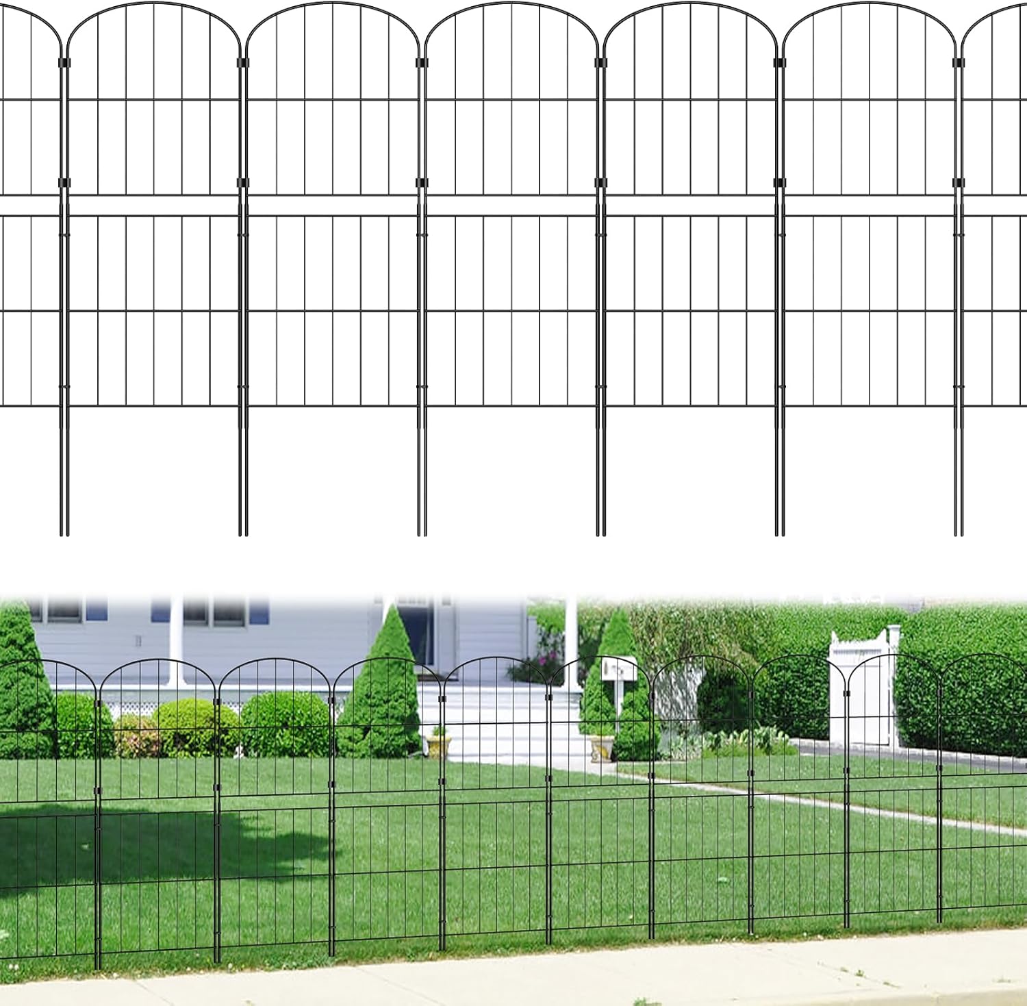 PINPON Decorative Garden Fence 10 Panels 37.5in (H) x 10.4ft (L) Border Animal Barrier, Rustproof Metal Wire Landscape Wire Edge Flower Bed Fencing for Patio Yard Outdoor Decor, Arched