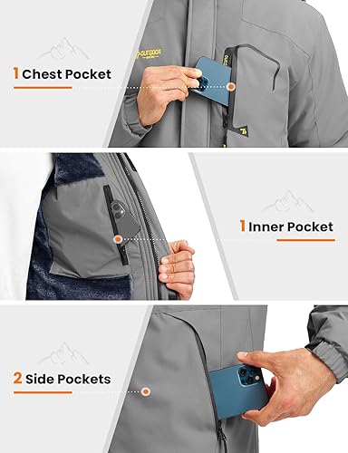 Miniatura 5 de Rdruko Chaqueta de esquí para hombre, impermeable, con aislamiento, forro polar, para exteriores, montaña, abrigo de invierno con capucha