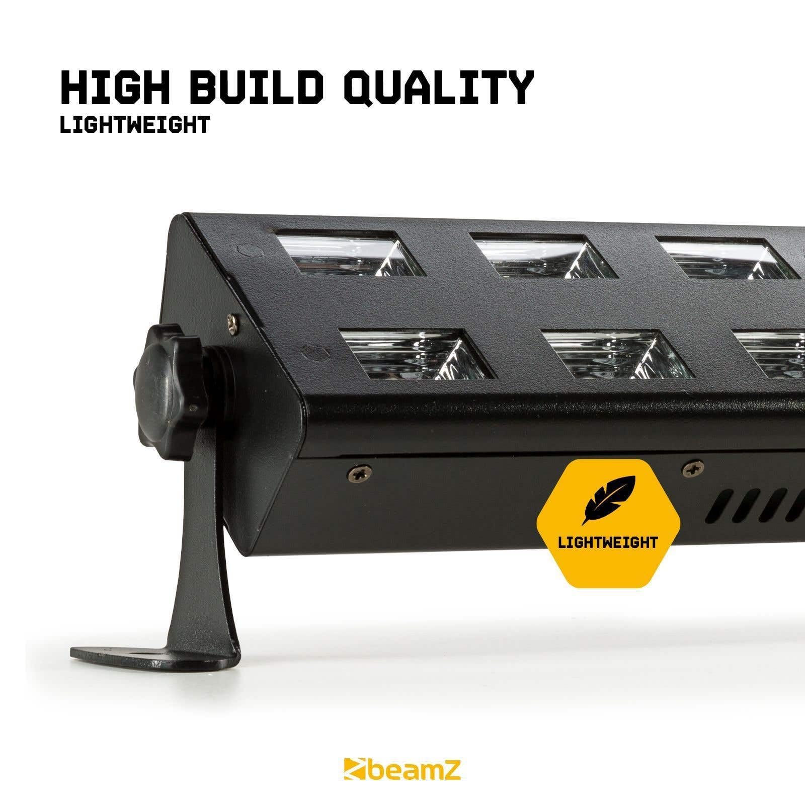 BeamZ BUV263 UV LED Schwarzlicht Bar – 12x 3W UV LEDs | Schwarzlicht Lampe mit 65° Abstrahlwinkel | Partylicht, Clublicht, UV Effektbeleuchtung | Plug & Play UV Bar für Party & Bühne