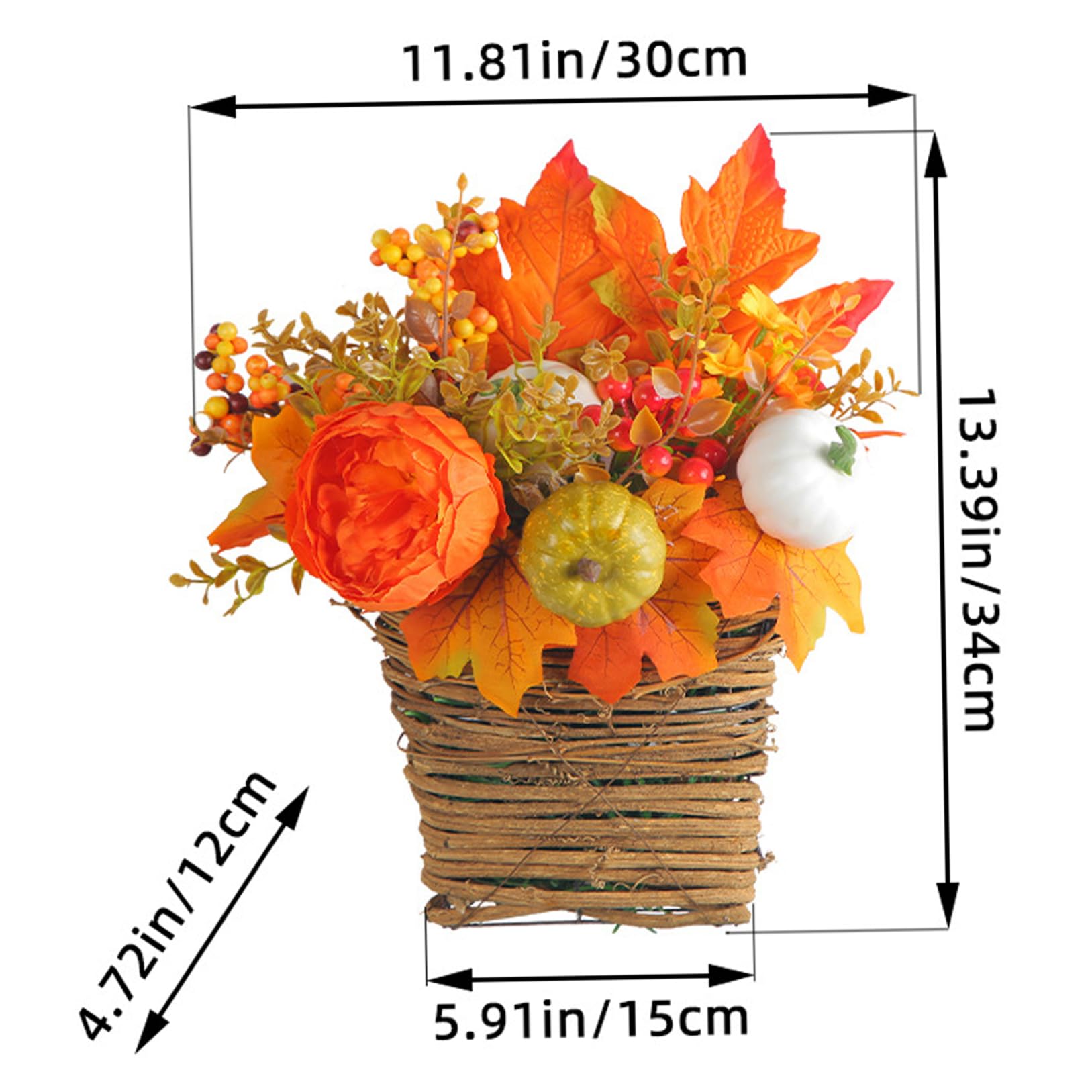 Herbstkranz, realistischer Kürbiskranz, Thanksgiving mit Ahornblättern, Hängekorbkranz für Herbsttür, für Haustür, Erntedekoration