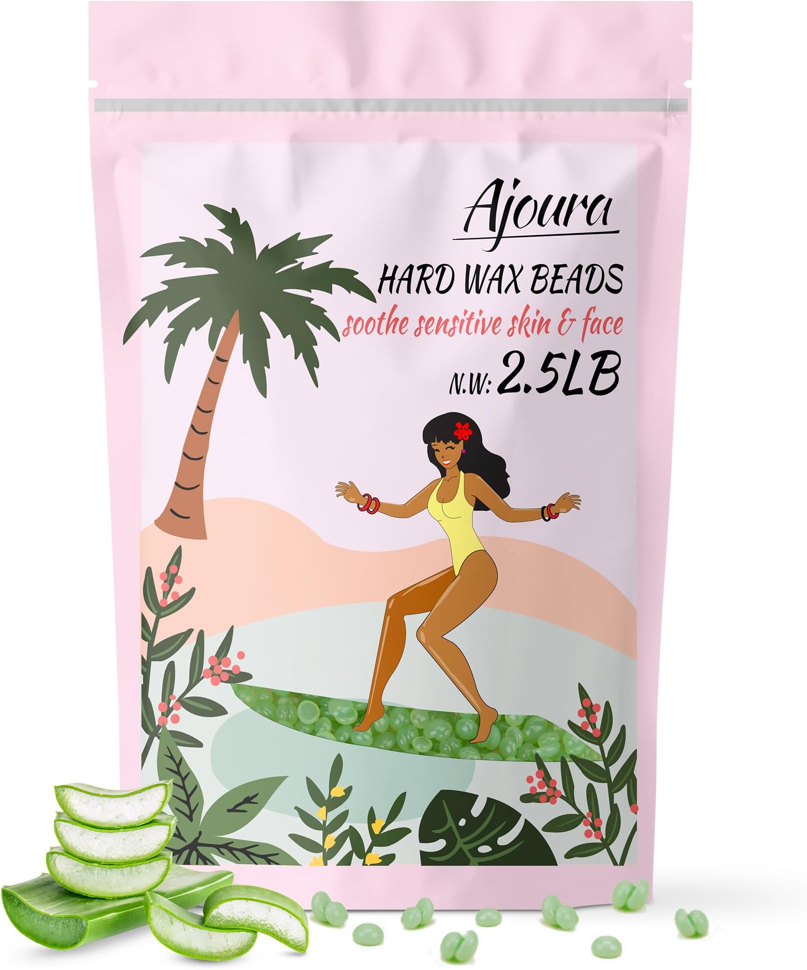2.5Lb Aloe Vera Hard Wax Beads, Premium Sensitive Skin Hair Removal Wax, Perfect for Full Body, Bikini, Face, Eyebrow, Back, Chest, Legs, Armpit, Refill