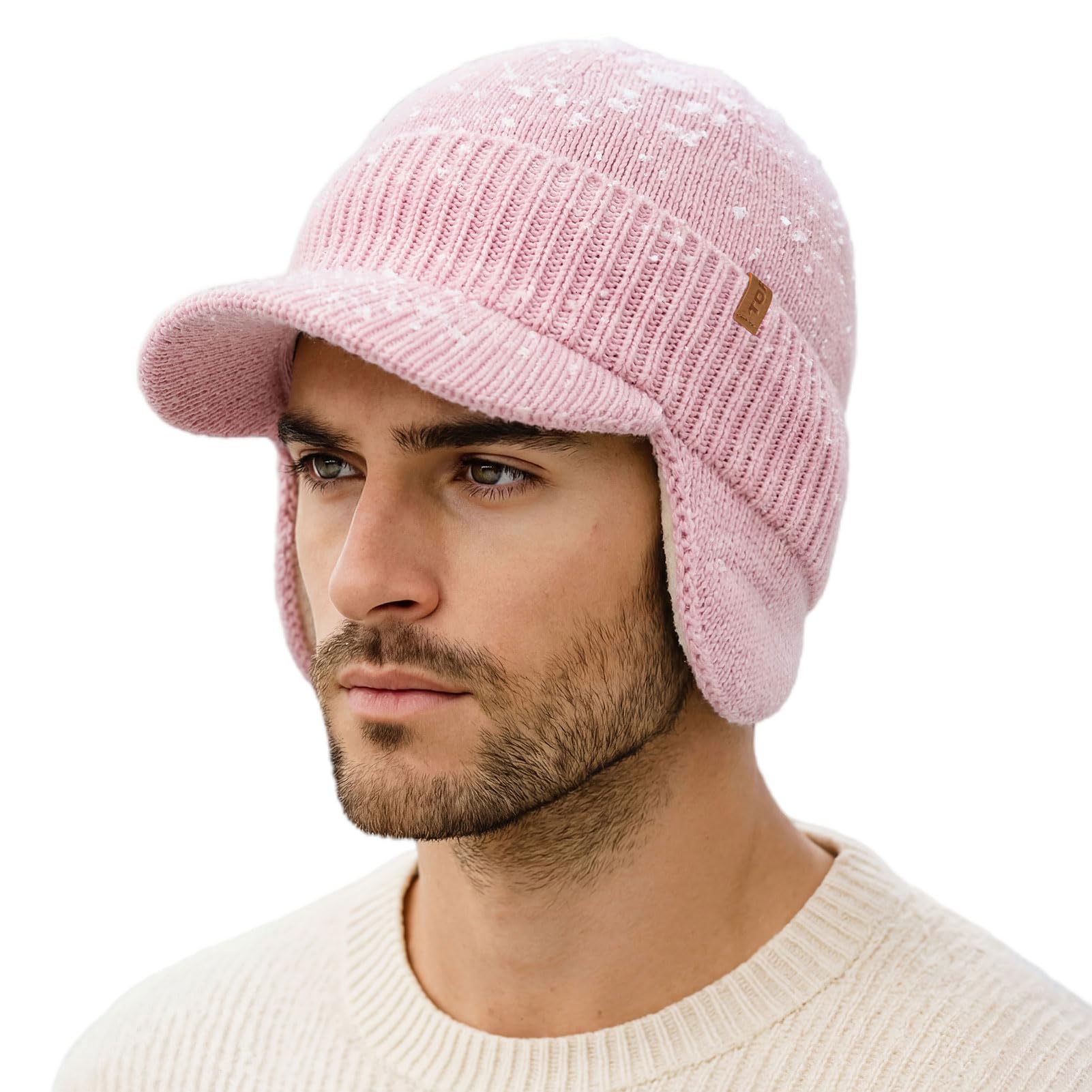 TOP-EX DryKnit™ XL/XXL 80% Merino Wool Waterproof Brim Beanie with Ear Flaps Fleece Lined Hat for Cold Weather