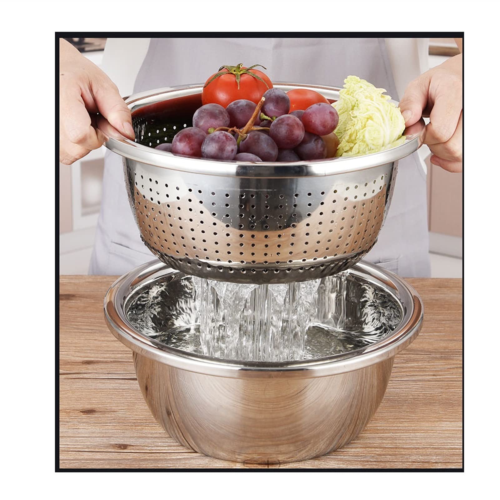 Juego de 5 piezas de cuencos para mezclar y lavabo para sopa de acero inoxidable, almacenamiento que ahorra espacio para el almacenamiento de alimentos en el hogar, el refrigerador y la cocina.