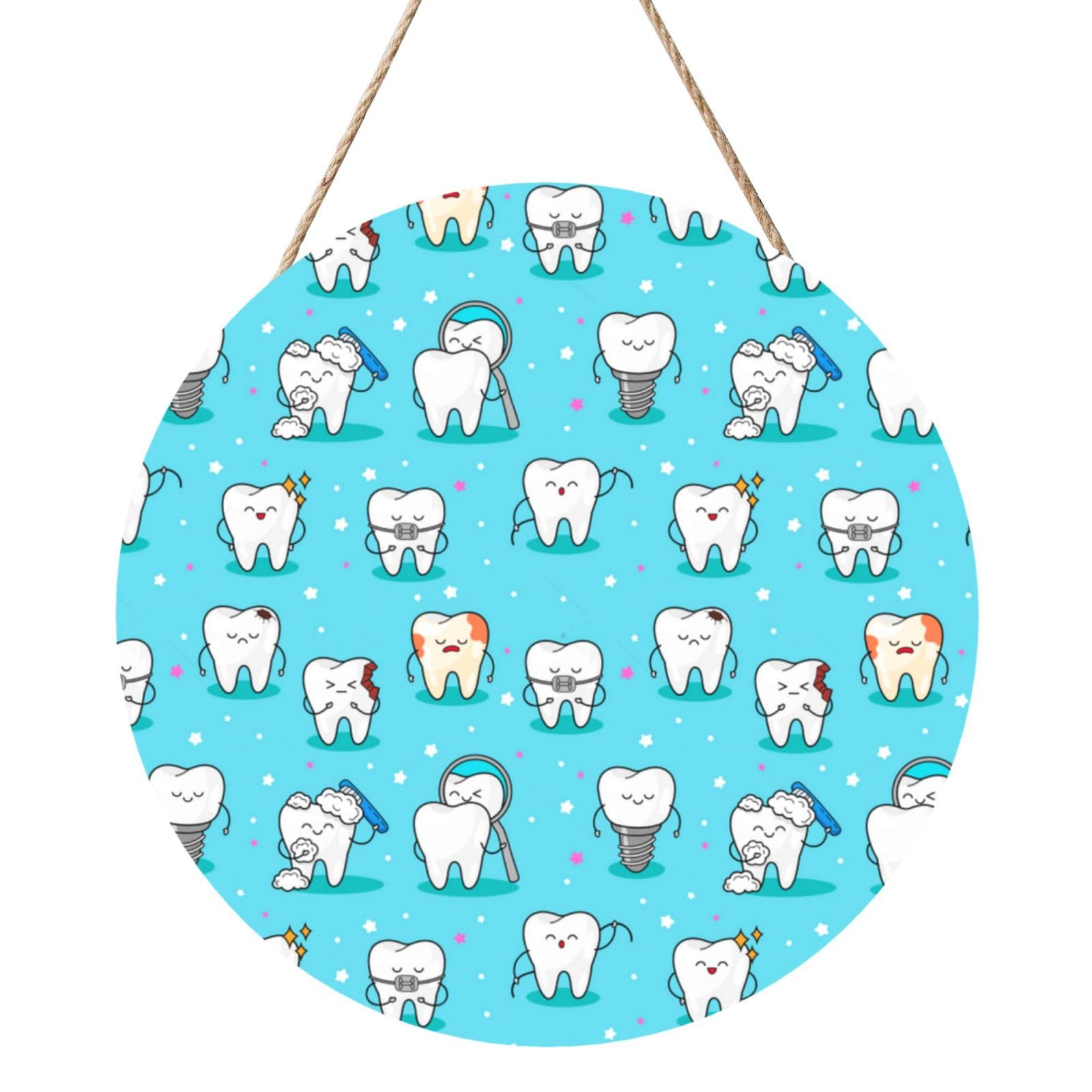 InOmak Teeth Background, Round Wood Panel Painting 12 in, Wall Hanging Painting For Home