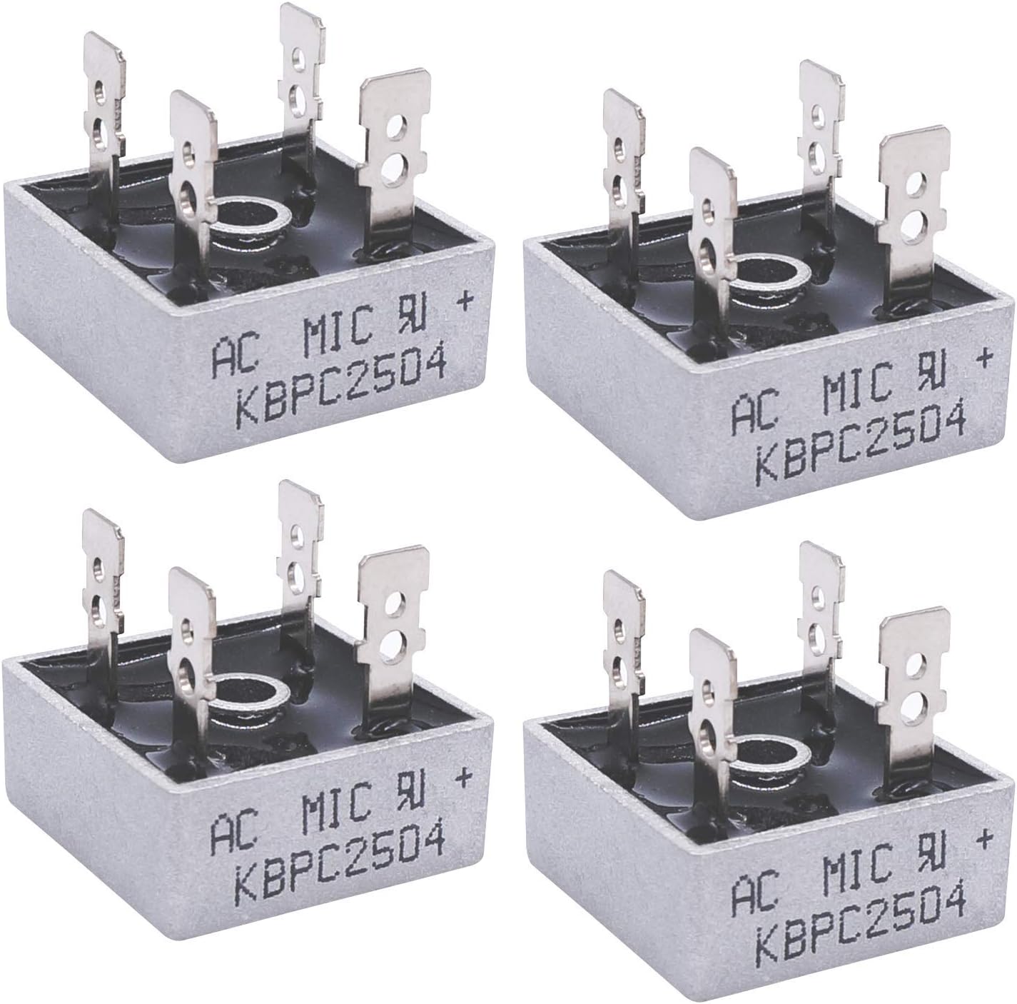 Taiss / 4Pcs KBPC2504 Bridge Rectifier 400V 25A AC to DC Full Wave Single Phase Metal Housing