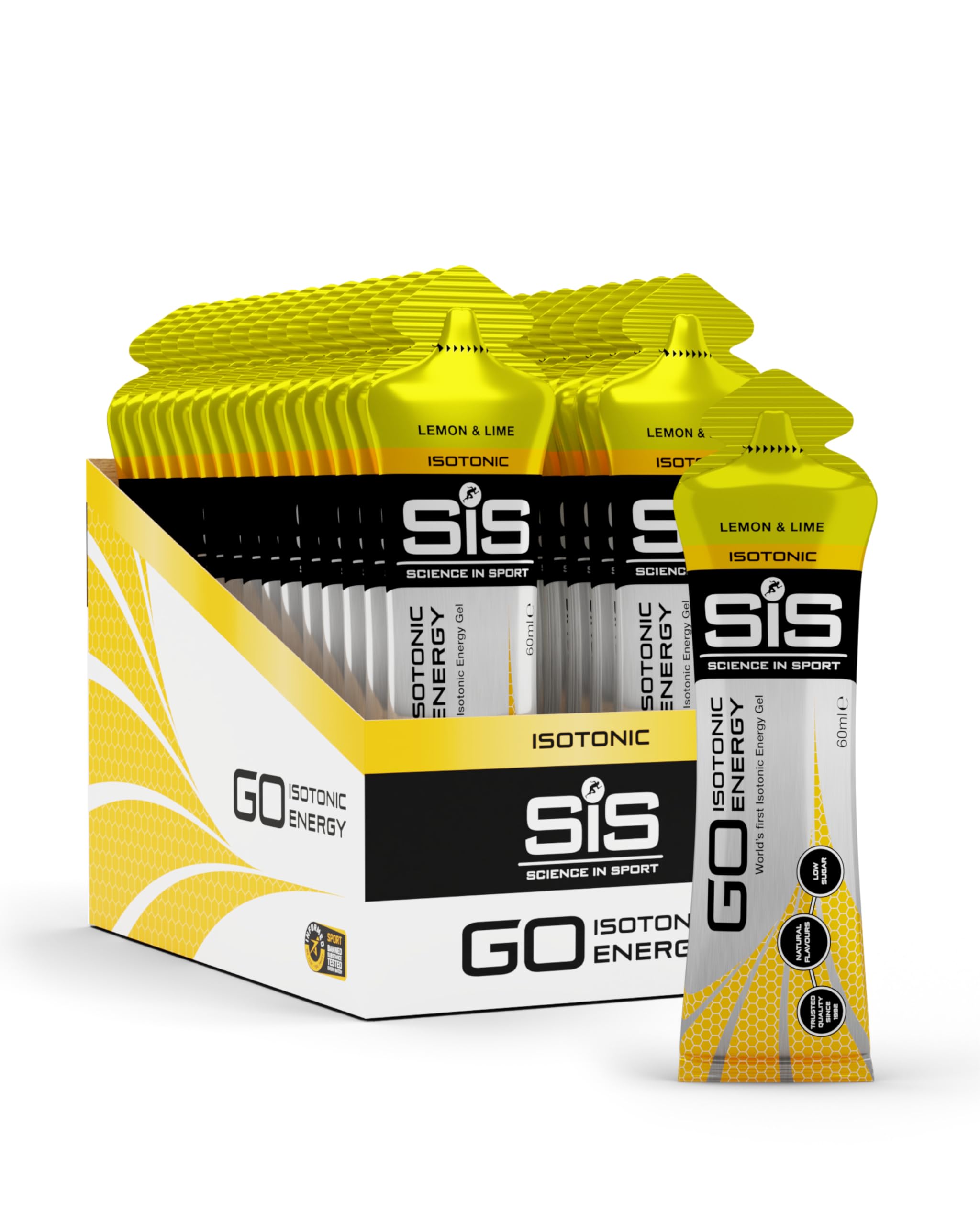 GO Isotonic Energy Gels | 22g Carbohydrates | Low Sugar | Easily Digestible | Gluten Free | No Water Needed | Running Gels | Lemon & Lime Flavour | 30 Pack