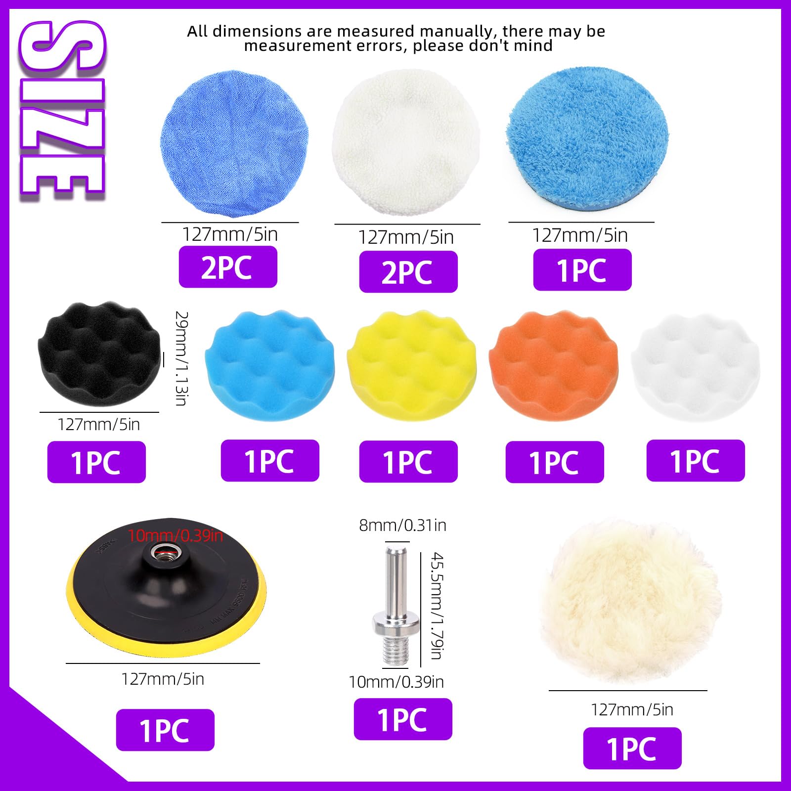 Kit 13 Pezzi Tamponi Per Lucidatura Auto 180mm - Set Spugne, Lana, Microfibra Per Trapano E Lucidatrice - 3