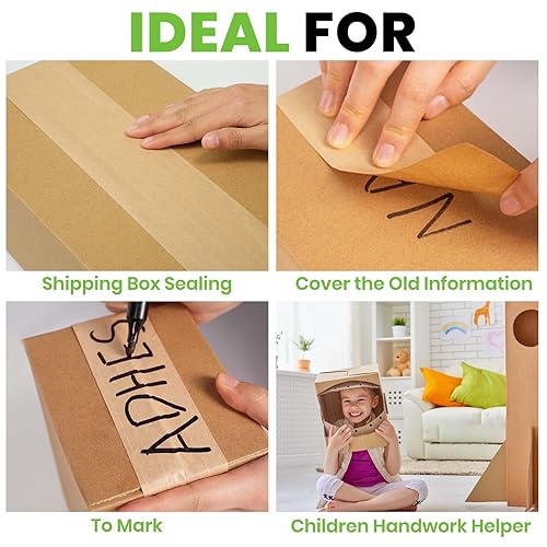 Miniatura 7 de ADHES - Cinta activada por agua de 2 pulgadas x 55 yardas, 3 rollos, cinta de papel kraft reforzada, ecológica, cinta adhesiva fuerte para embalaje,