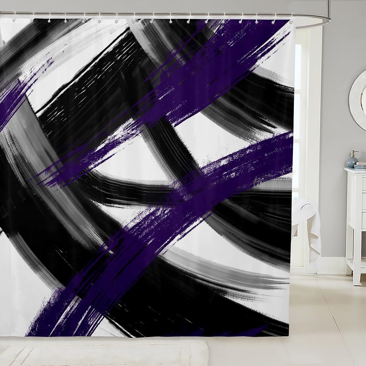 jejeloiu Black Purple Shower Curtain for Bathroom Decor 72" L x 72" W Abstract Geometric Bath Curtain for Boys Girls Modern Minimalist Bathroom Accessories Waterproof Polyester Fabric