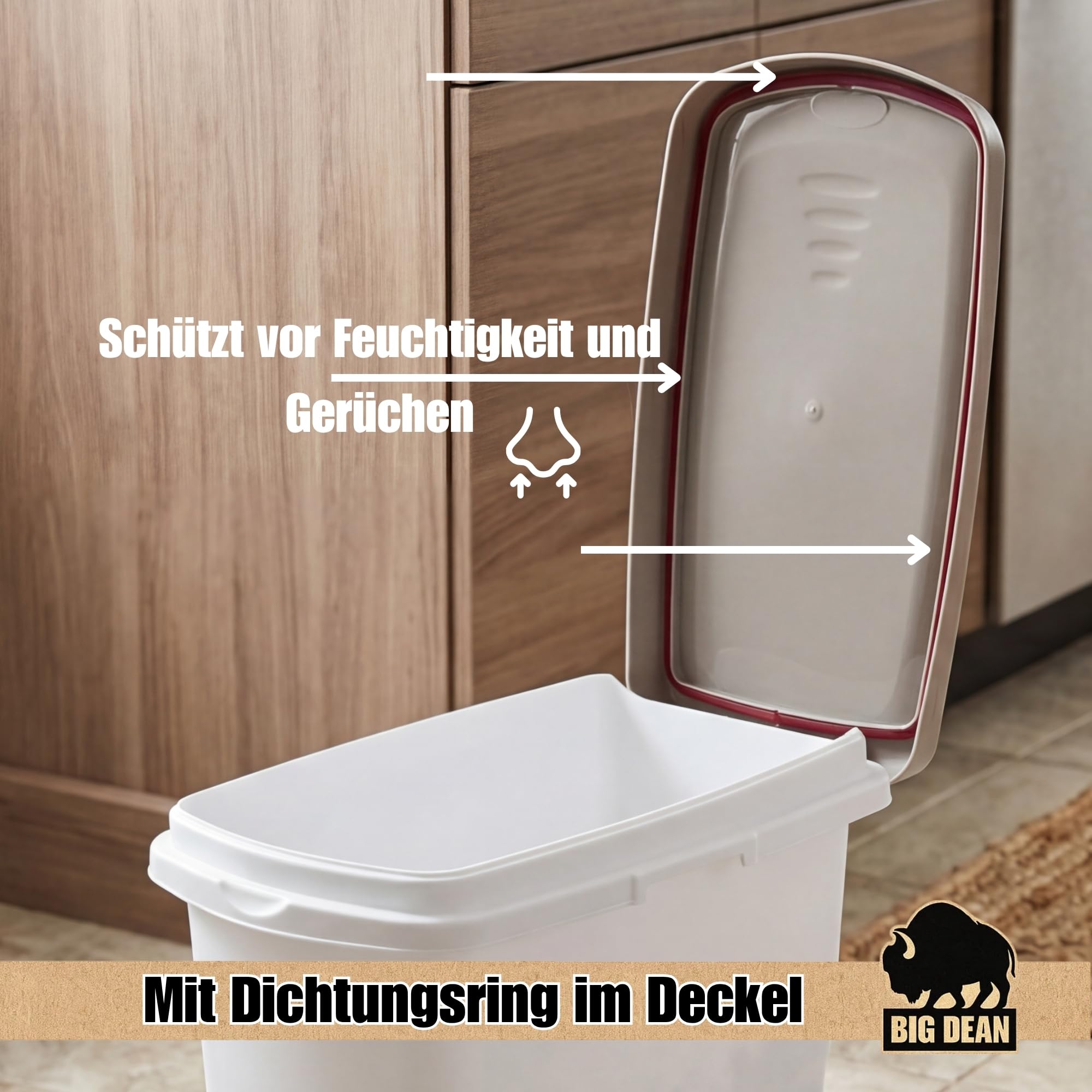 BigDean Futterbehälter 40 Liter mit Rädern Dichtungsring verbindbar
