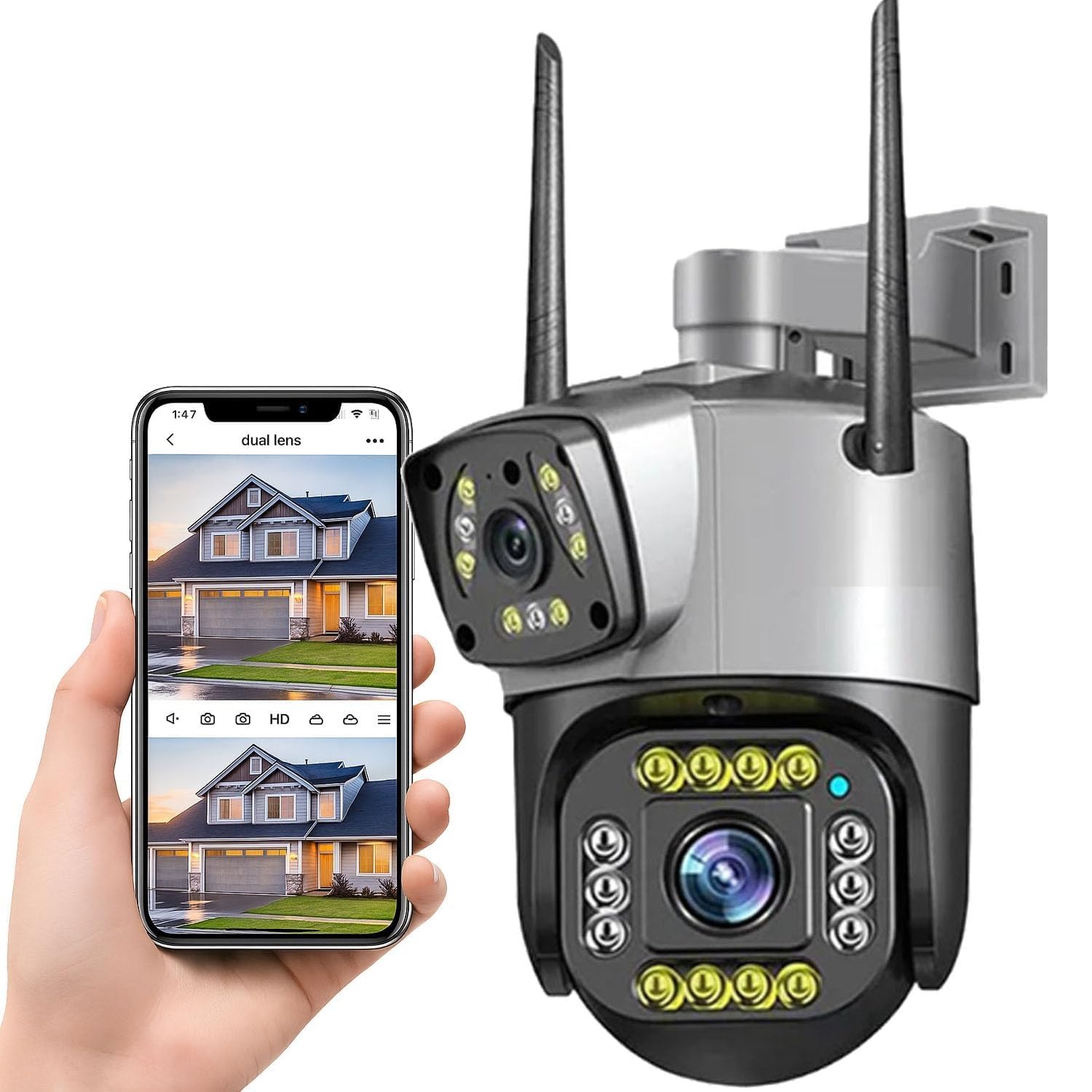 Outdoor Security Camera with Dual Lens, WiFi Wireless Surveillance Camera, HD Night Vision, Mobile App Control, IP65 Waterproof, Motion Detection-image-33