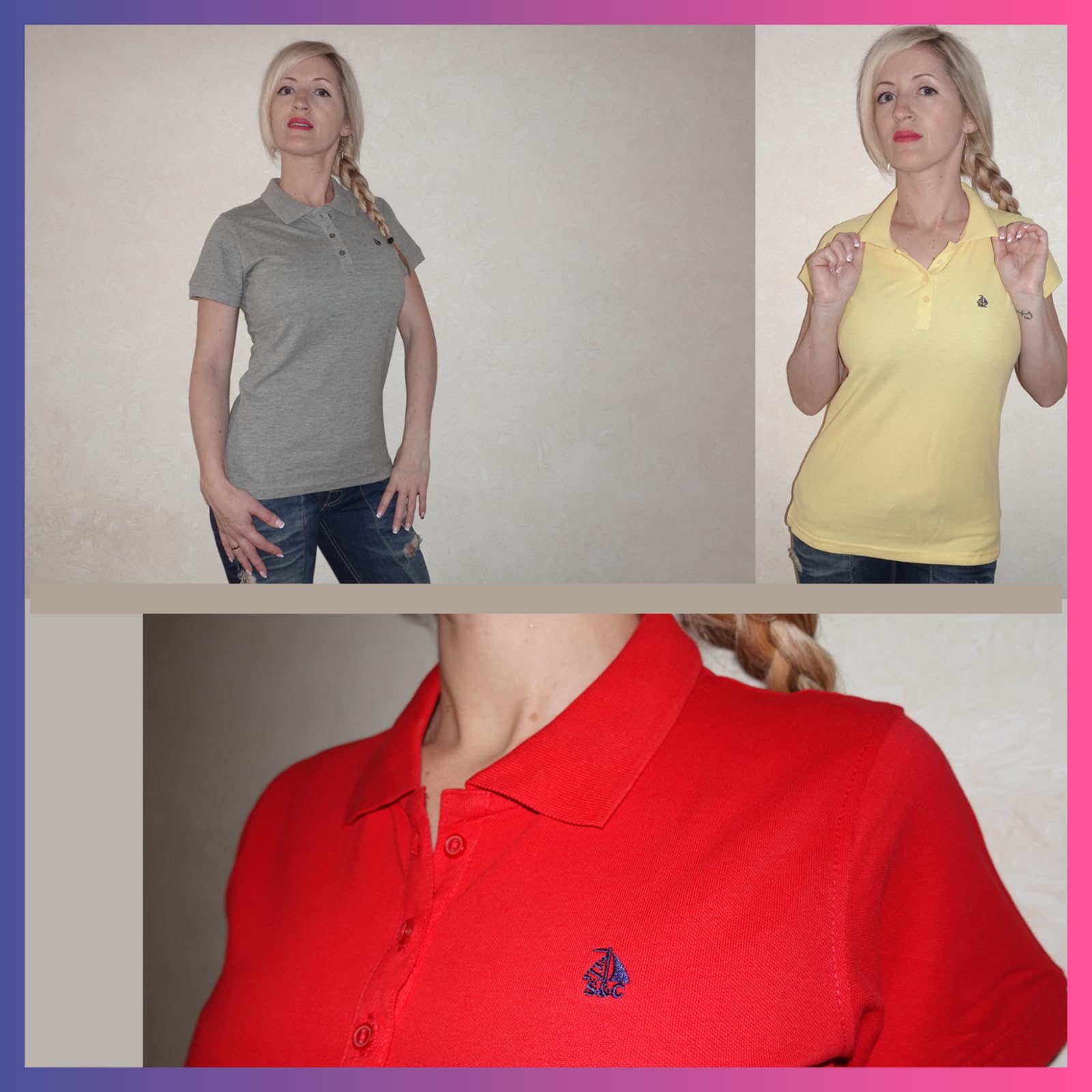 S&C - Polo Femme Manches Courtes Coton Piqué, Coupe Classique, Casual, Couleur Unie, 3 Boutons, Conçu en Espagne, Regular Fit, Légèrement ajusté, Voir Guide