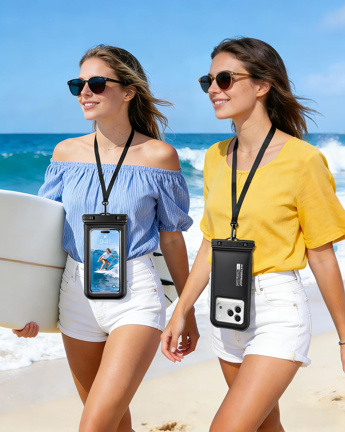 Schwimmende wasserdichte Handytasche, 2 Stück, IP68 wasserdichte Handyhülle mit Umhängeband für Handys bis zu 17,8 cm, für iPhone 17, 16 Pro Max, Handy-Trockentasche für Strand, Pool, Kajak