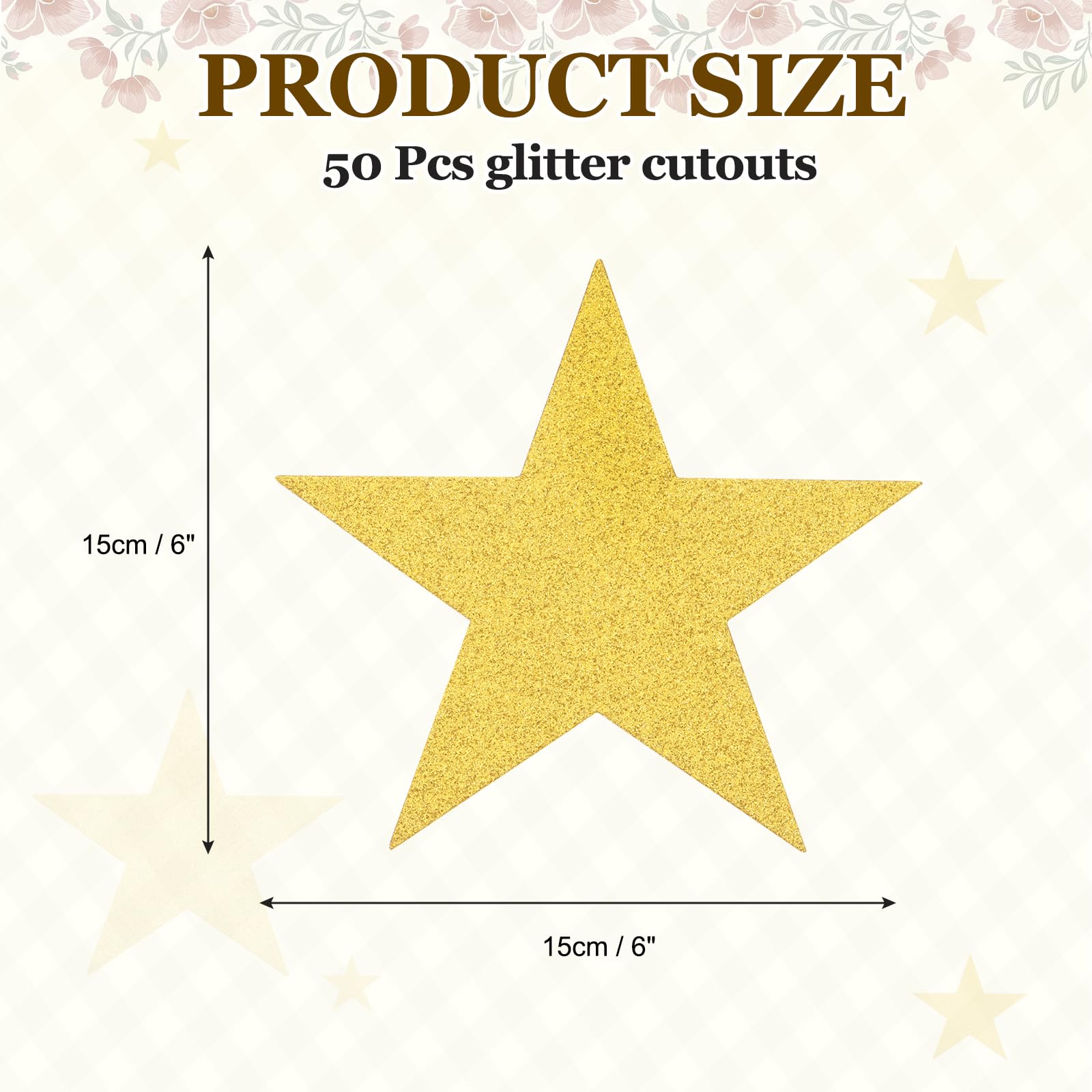 QUARKZMAN 50 Pcs Estrellas Brillantes Recortadas, Estrellas De Papel Brillante De 6 Pulgadas, Recortes De Confeti para Tablero De Anuncios Decoración De Pared para Fiestas, Dorado