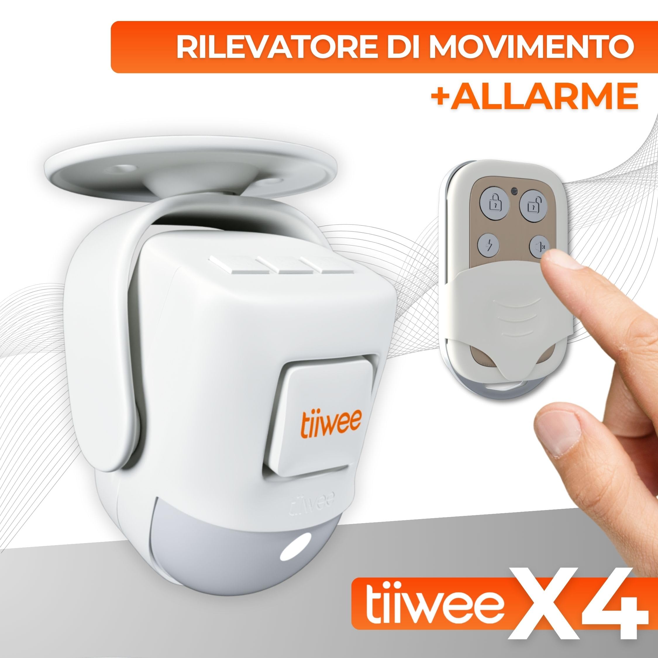 tiiwee X4 Rilevatore di Movimento e Sirena d'Allarme - Sirena da 120 dB - Sistema d'Allarme Antifurto con Telecomando - Espandibile - per Uso in Casa, Garage, Giardino, Capannone