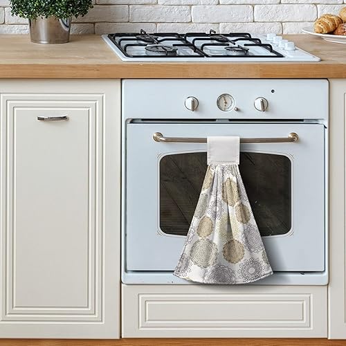 Miniatura 7 de Kwlegh Toalla de mano con diseño de mandala marroquí, con lazo para colgar, 2 piezas, diseño geométrico floral, toalla de cocina bohemia, suave,