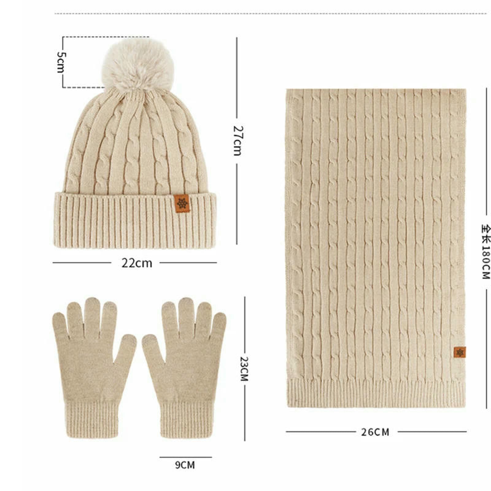 Mütze,Schal & Handschuh-Sets 3 Teile Satz Frauen Winter Hut Schal Handschuhe Faux Pelz Ball Teenager Mädchen Gestrickte Wärmer Anzug Warme Winddicht Frau Kappe Set-rosa-56-60cm