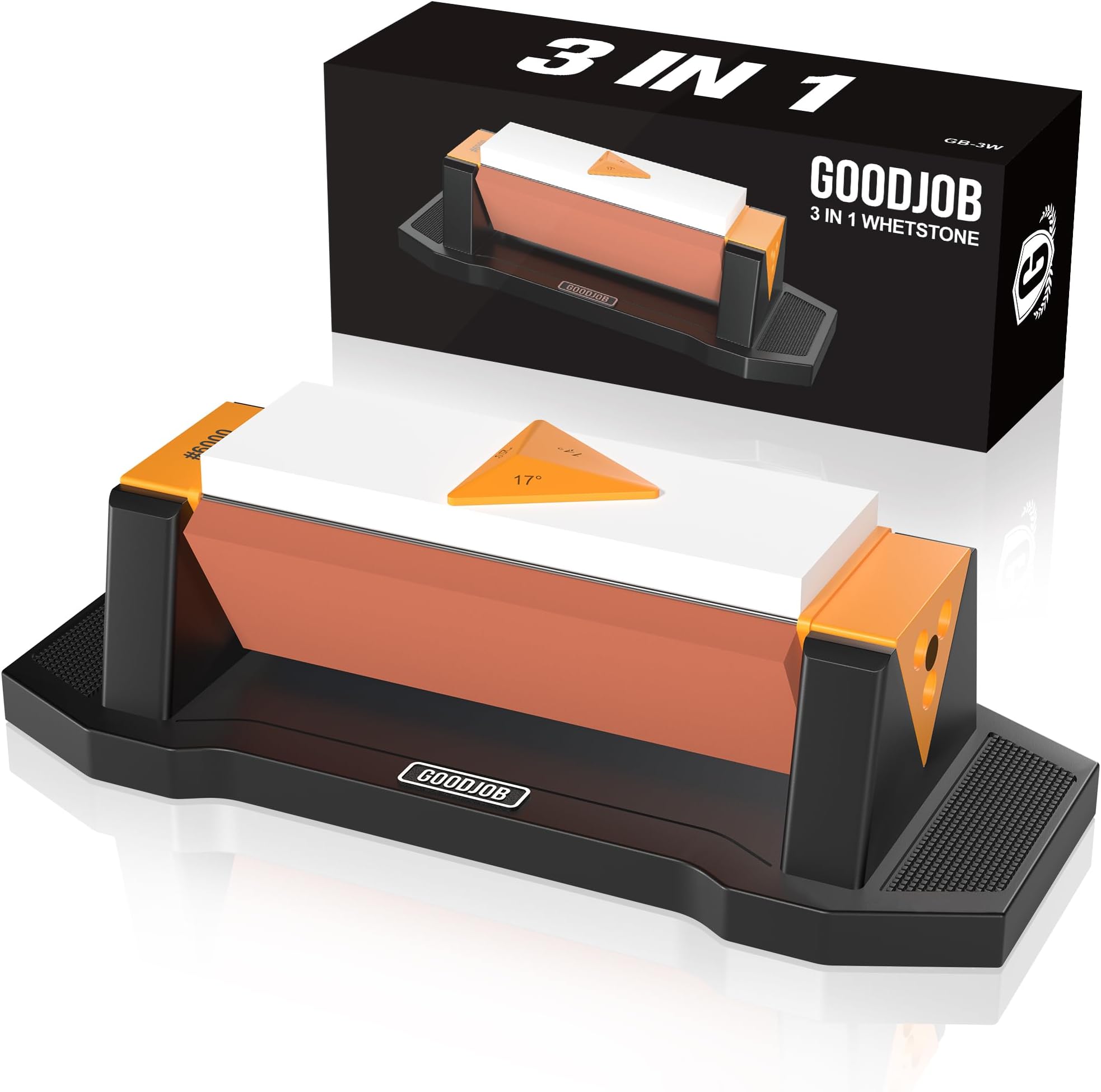 Knife Sharpening Stone Kit Premium 3 Side Grit 1000/3000/6000 Whetstone Knife Sharpener Tool for Kitchen Knife Set with Angle Guide and Non-Slip Base (GB-3W)