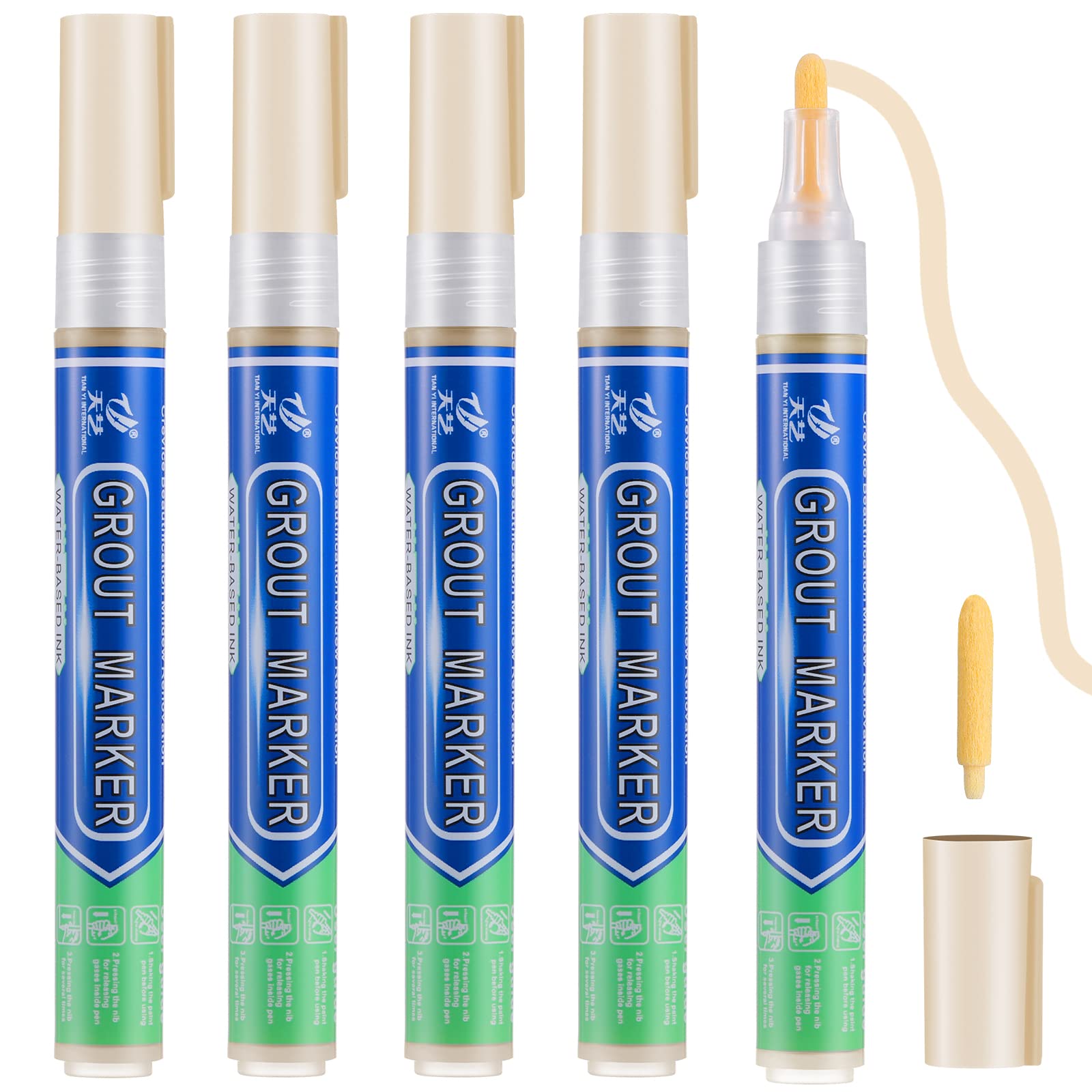 Guangcailun5 Pcs Tile Grout Repairer, Beige Pen for Exterior Repair Of Bathroom, Kitchen, Porch And Patio Joints