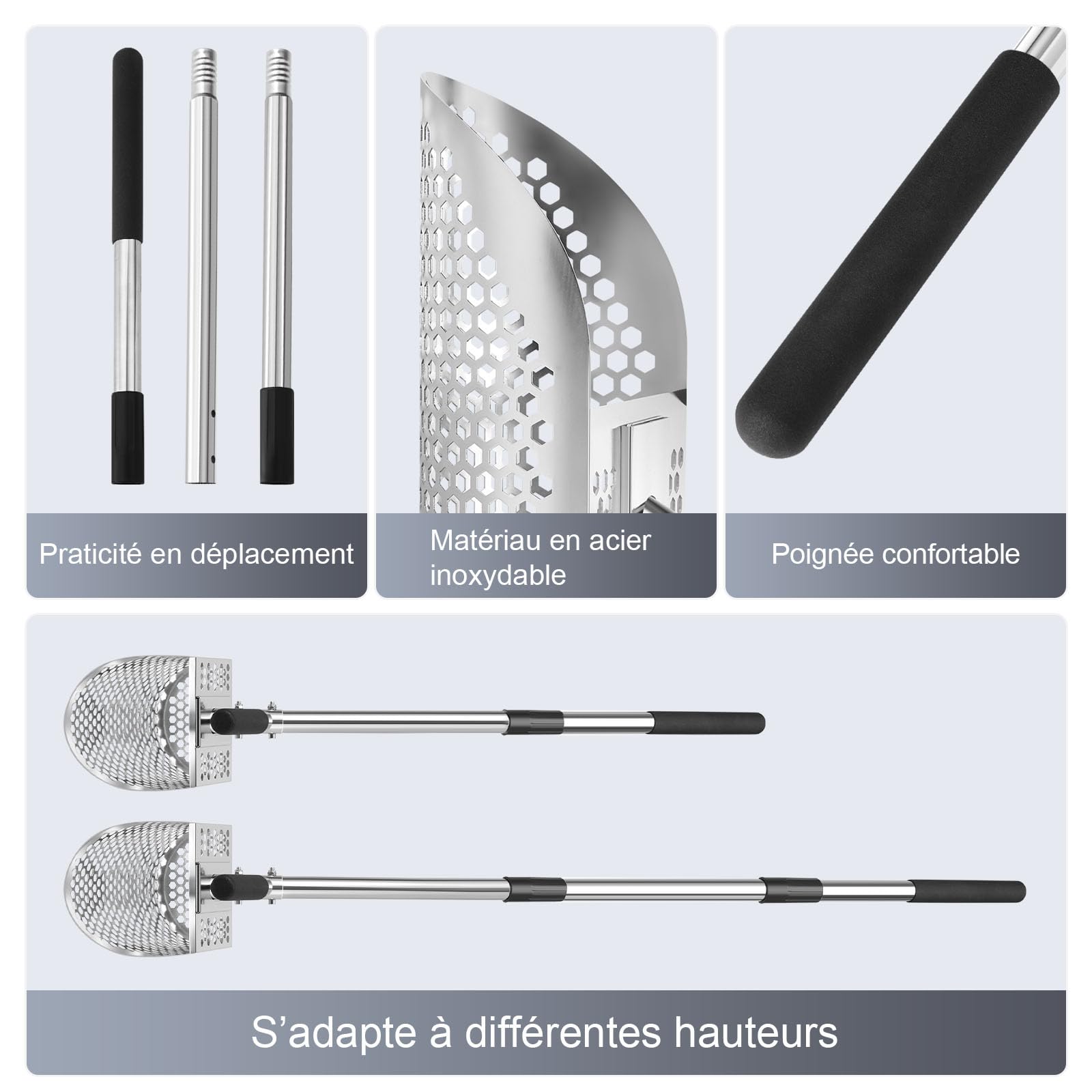 GADFISH Pelle à Sable de Détection de Métaux en Acier Inoxydable avec Tiges d'Extension