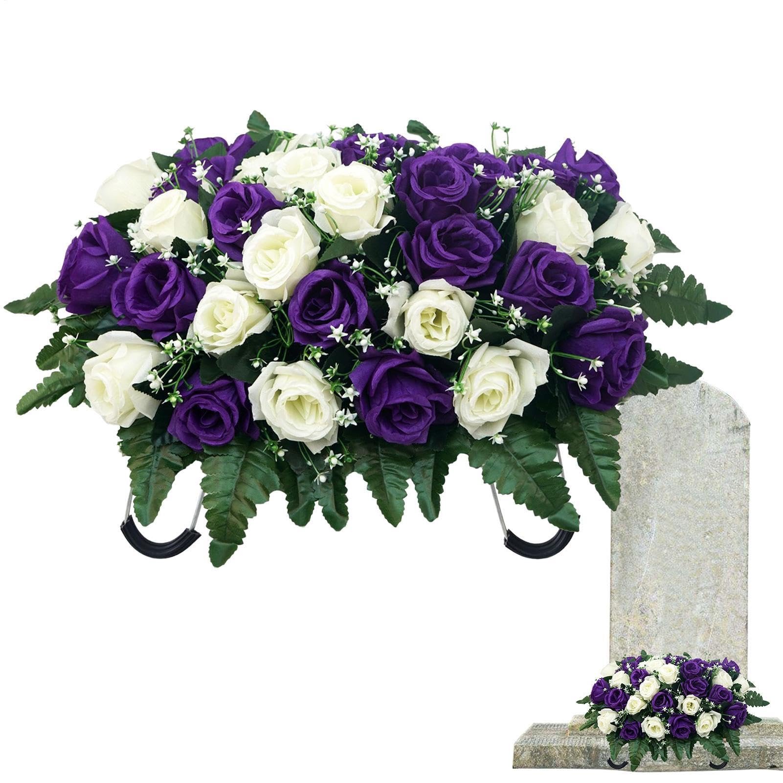 Coussin Funéraire pour Cimetière Fleurs Artificielles pour Extérieur, | Composition Florale pour Tombe Pour Fête des Mères, Fête des Pères,