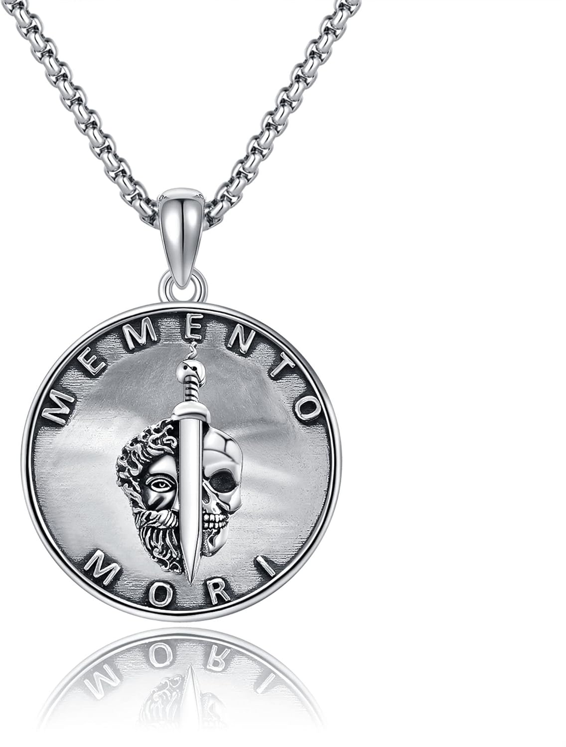 Memento Mori Necklace for Men Sterling Silver Skull Necklace Stoicism Jewelry Gifts for Men