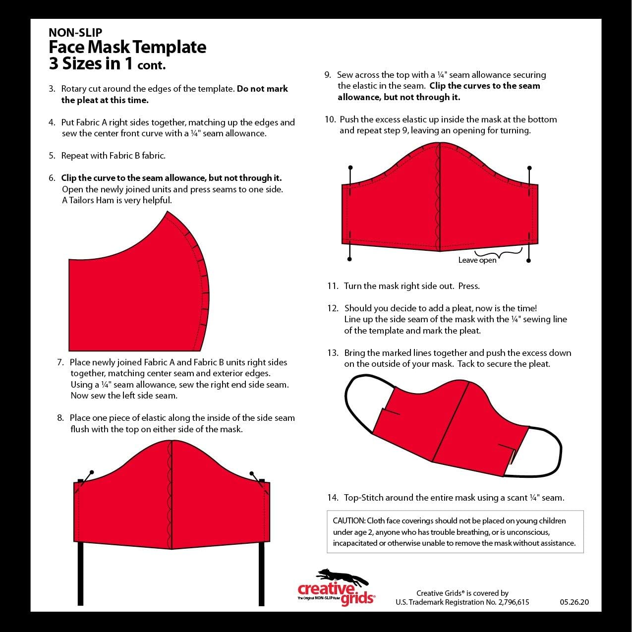 Creative Grids Face Mask Template 3 Sizes in 1 - CGRFACE