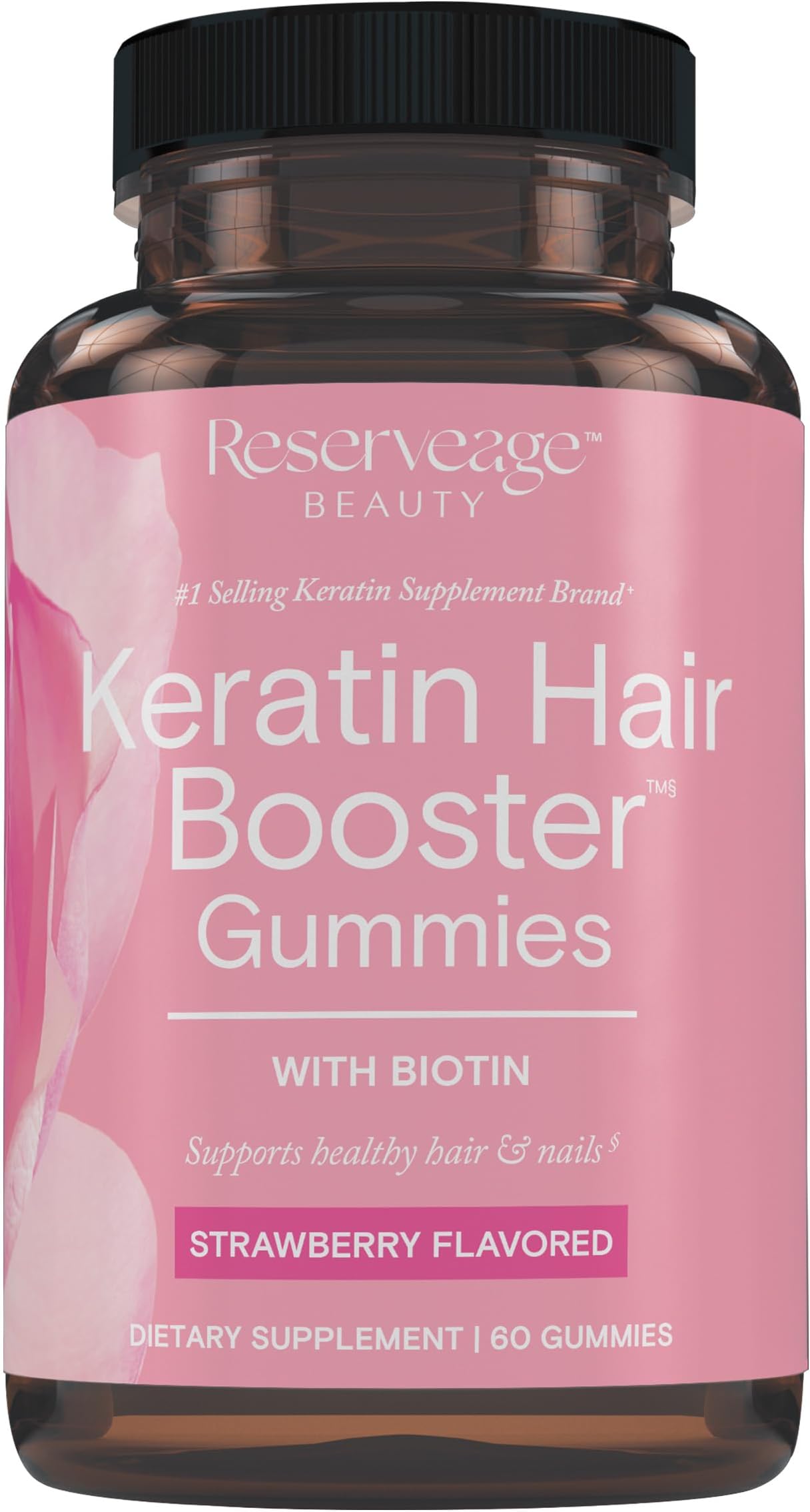 Reserveage Keratin Hair Booster Gummies - Keratin Supplement with Biotin & Antioxidants - Supports Healthy Hair & Scalp - Aids Hair Growth - 60 Gummies, Strawberry Flavor