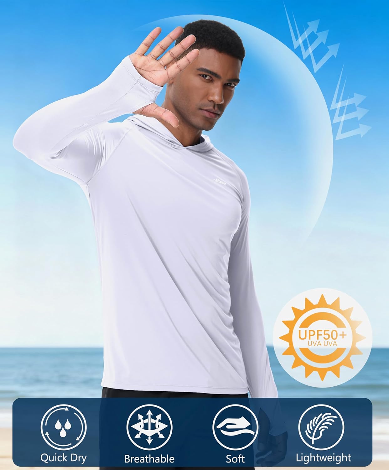 Men’s UV Sun Hoodie Athletic Fishing Shirts Ultra Lighweight Long Sleeve Quick Dry for Hiking Running Workout - Image 4