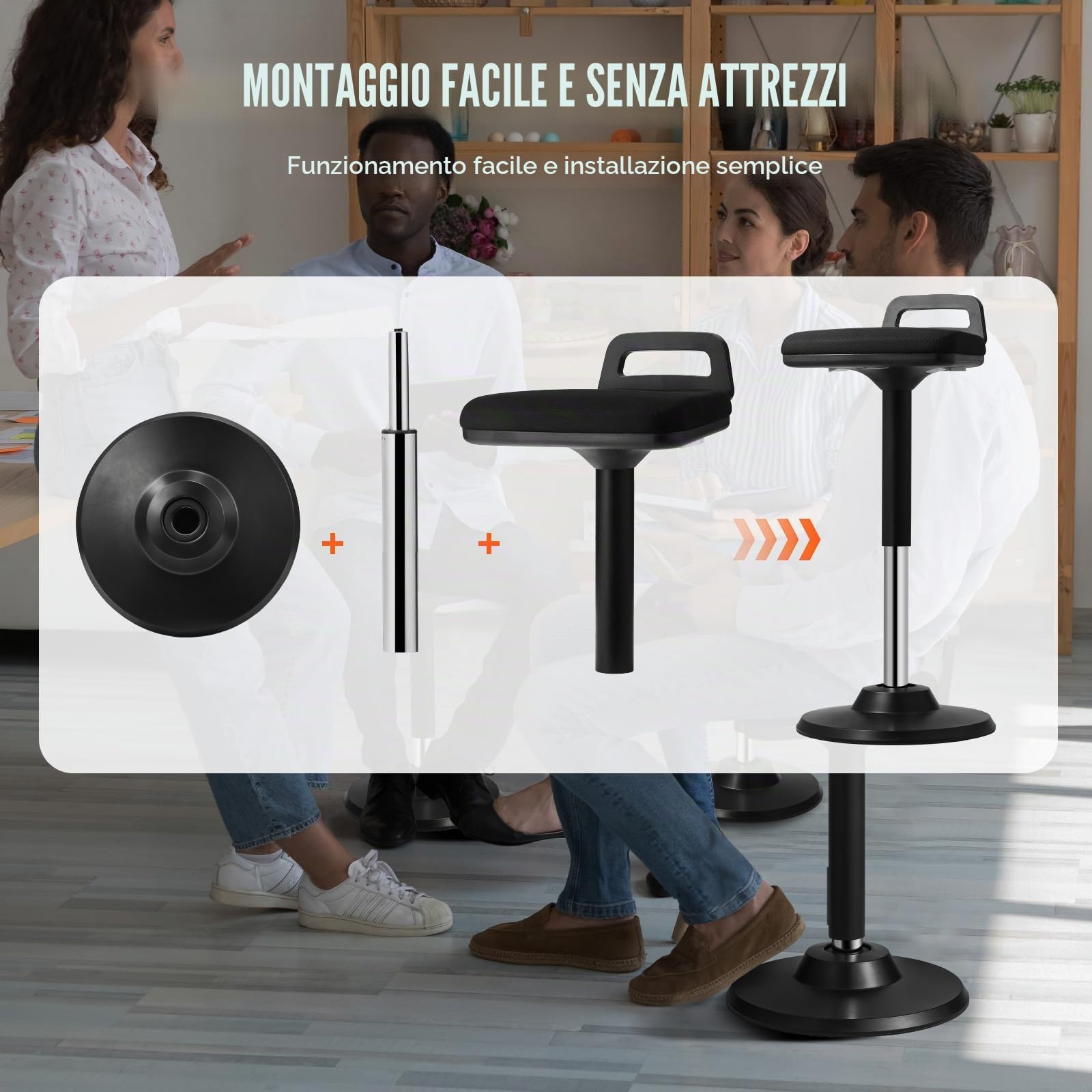 VEVOR Sgabello da Seduta Attiva con Maniglia, Sedia Attiva Carico max. 120kg Altezza Regolabile 62,5-87,5 cm Realizzata in Tessuto Elastico Schiuma, Sgabello Seduta Attiva per Scuole, Ufficio, Casa