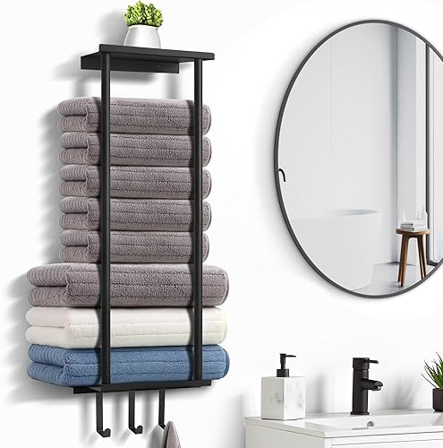 Bellavoca Toalleros para baño, toallero de metal de 32 pulgadas para baño montado en la pared, soporte de toalla negro para baño con ganchos