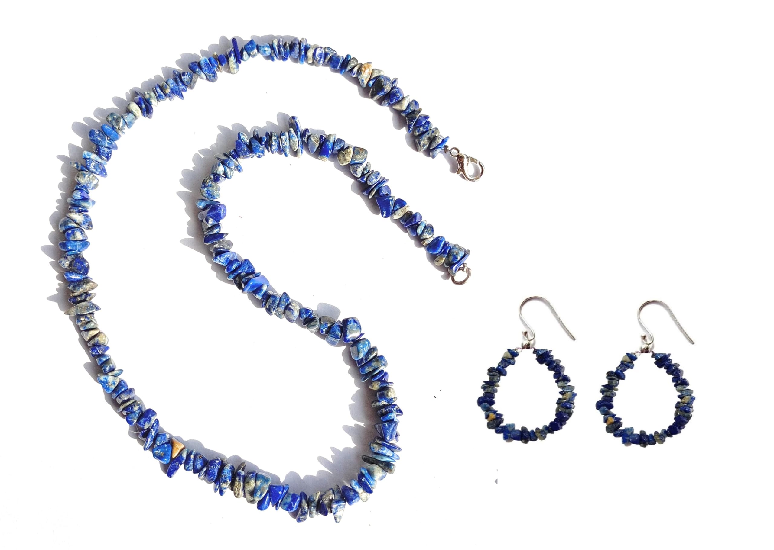 Juego de joyas de lapislázuli collar y aretes plata de ley joyería de plata medium 6