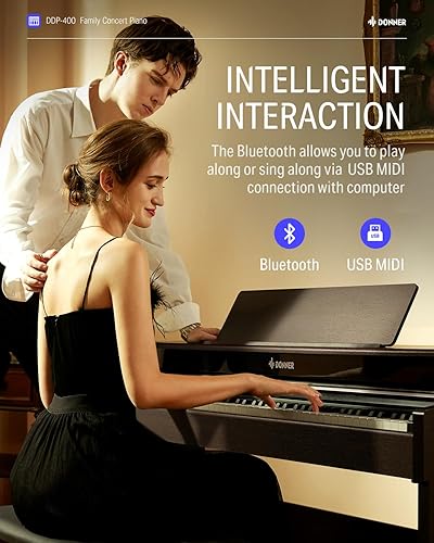 Miniatura 5 de Donner DDP-400 Piano digital con teclado progresivo de 88 teclas, teclado vertical premium para profesionales, paquete con auriculares, Bluetooth,