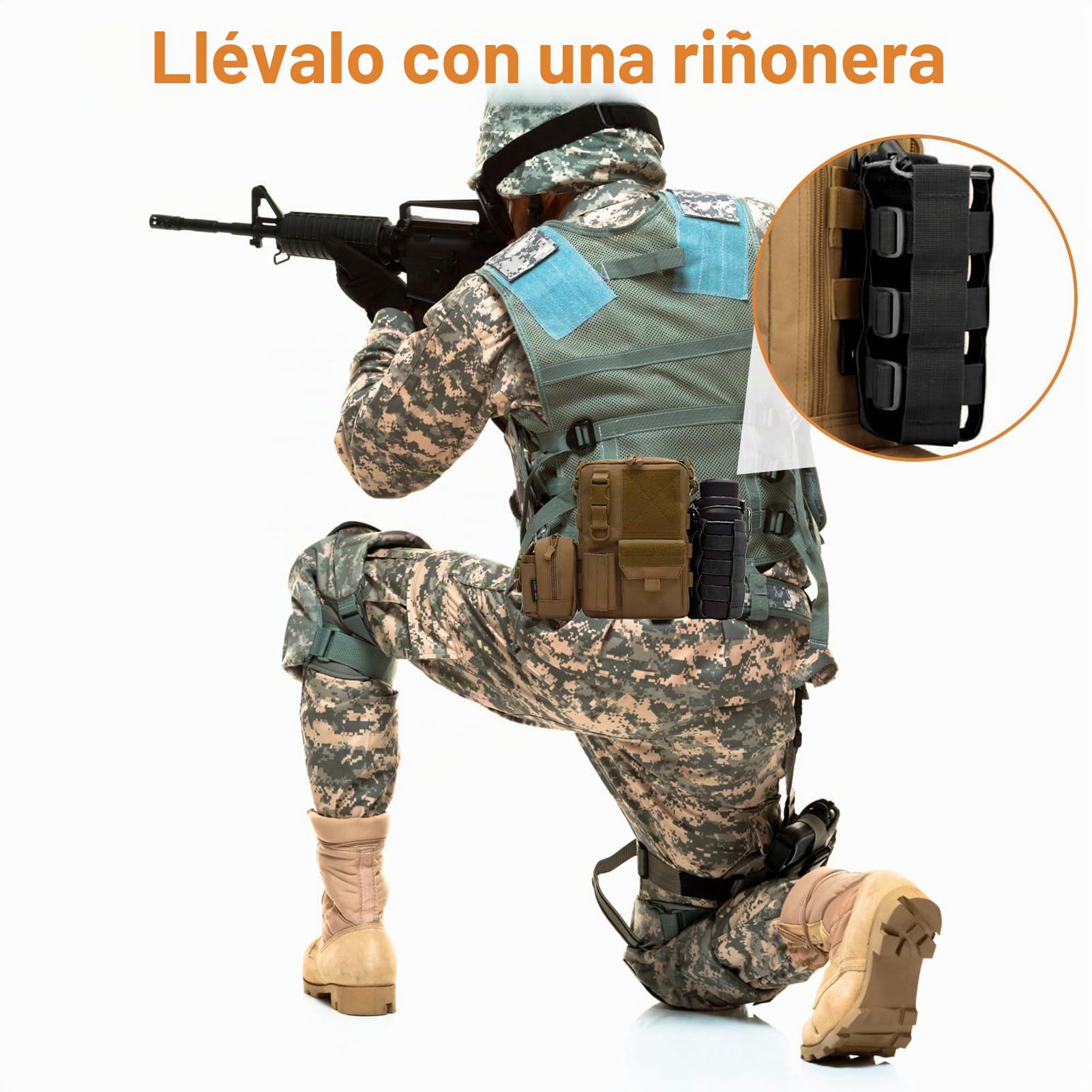 Bolsa Táctica Militar para Botella de Agua al Aire Libre，Soporte Ajustable Impermeable para Correr, Senderismo, Ciclismo, Camping