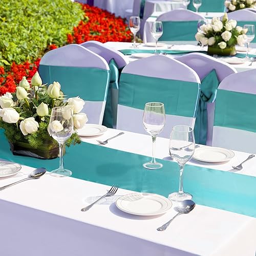 Miniatura 37 de Bencailor 24 caminos de mesa de satén a granel de 12 x 108 pulgadas de largo, mantel de tela suave brillante para banquete de boda, cumpleaños