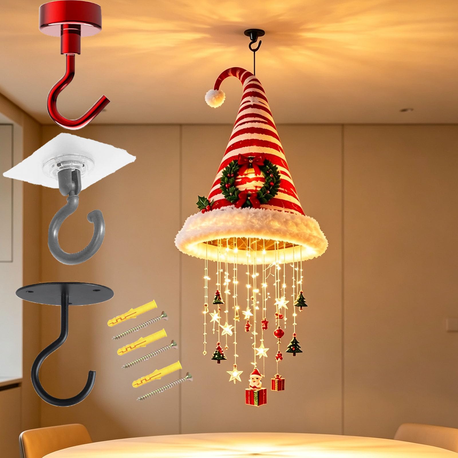 Beleuchteter Kronleuchter mit Weihnachtsmannmütze und Weihnachtsschnur (#C-1pc)