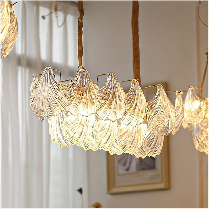 MCOSU Chandeliers American Light Luxury Chandelier Post-Modern Living Room lamp Nordic net red Restaurant lamp Cloakroom lamp Bedroom lamp Shell Chandelier (Size : Three Layers 800 * 460mm) (Double la,Hang photo 2