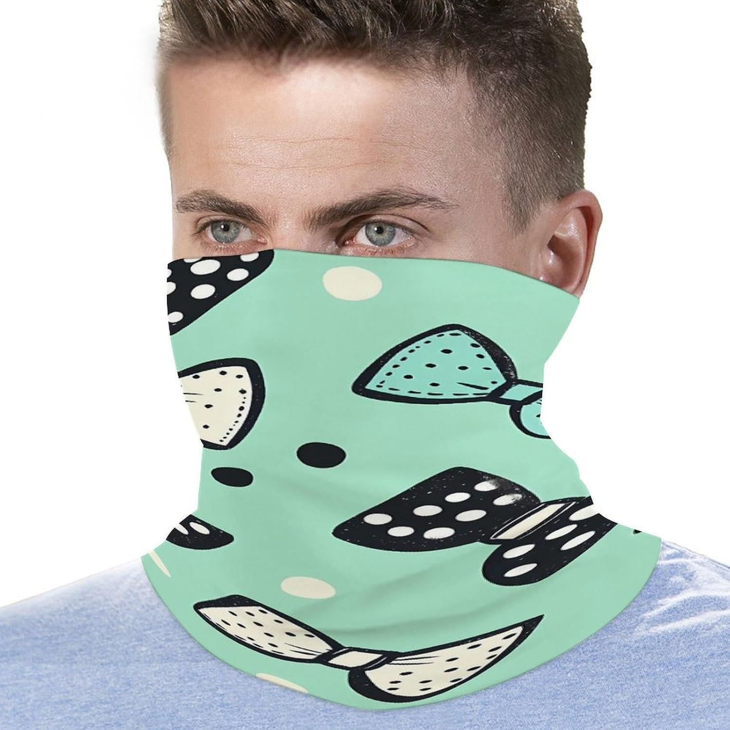 Polka Dot Neckties Mint Green Neck Gaiter Windproof Face Mask Bandanas for Men Women Cold Weather Scarf