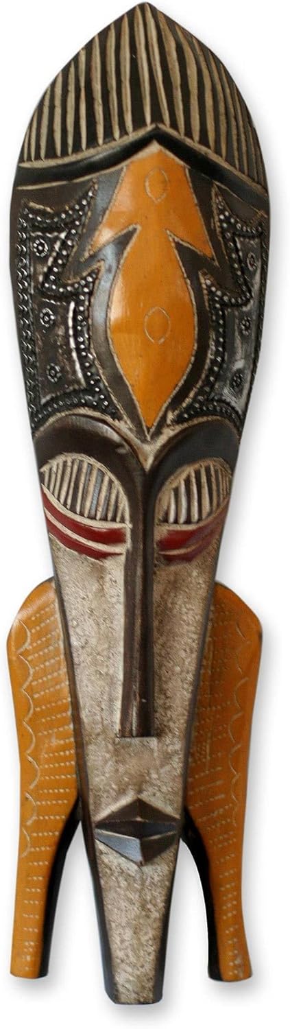 NOVICA Decorative Ghanaian Large Aluminum and Wood Mask, Multicolor 'Let's Celebrate'