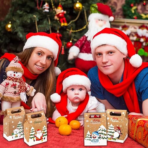 Miniatura 8 de Vellibring 24 cajas de dulces de papel kraft de Navidad, papel kraft de Navidad, galletas de dulces, cajas para envolver regalos de Navidad,