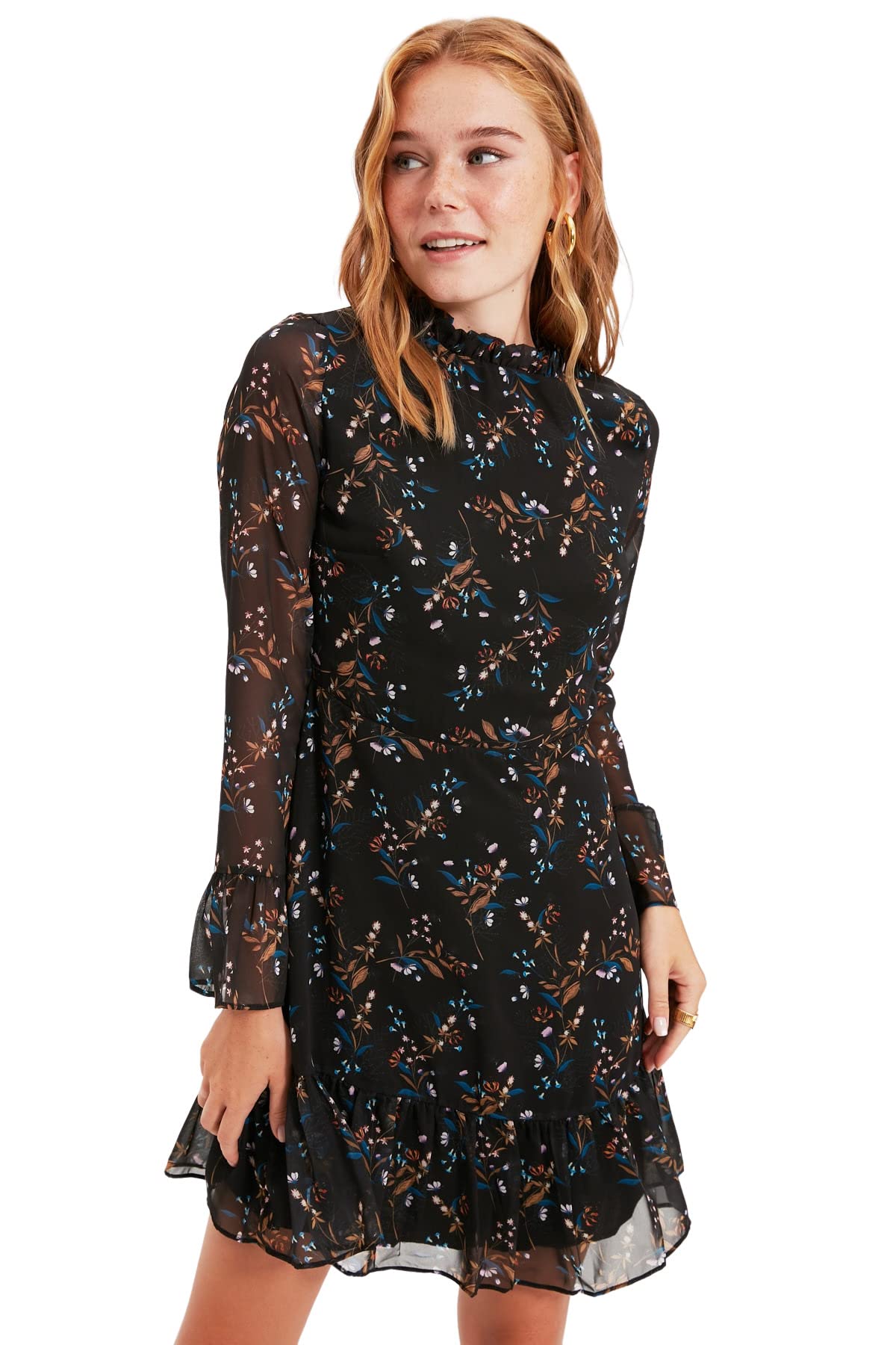 Trendyol Women's Schwarz Mini A-Line Regular Fit Woven Dress